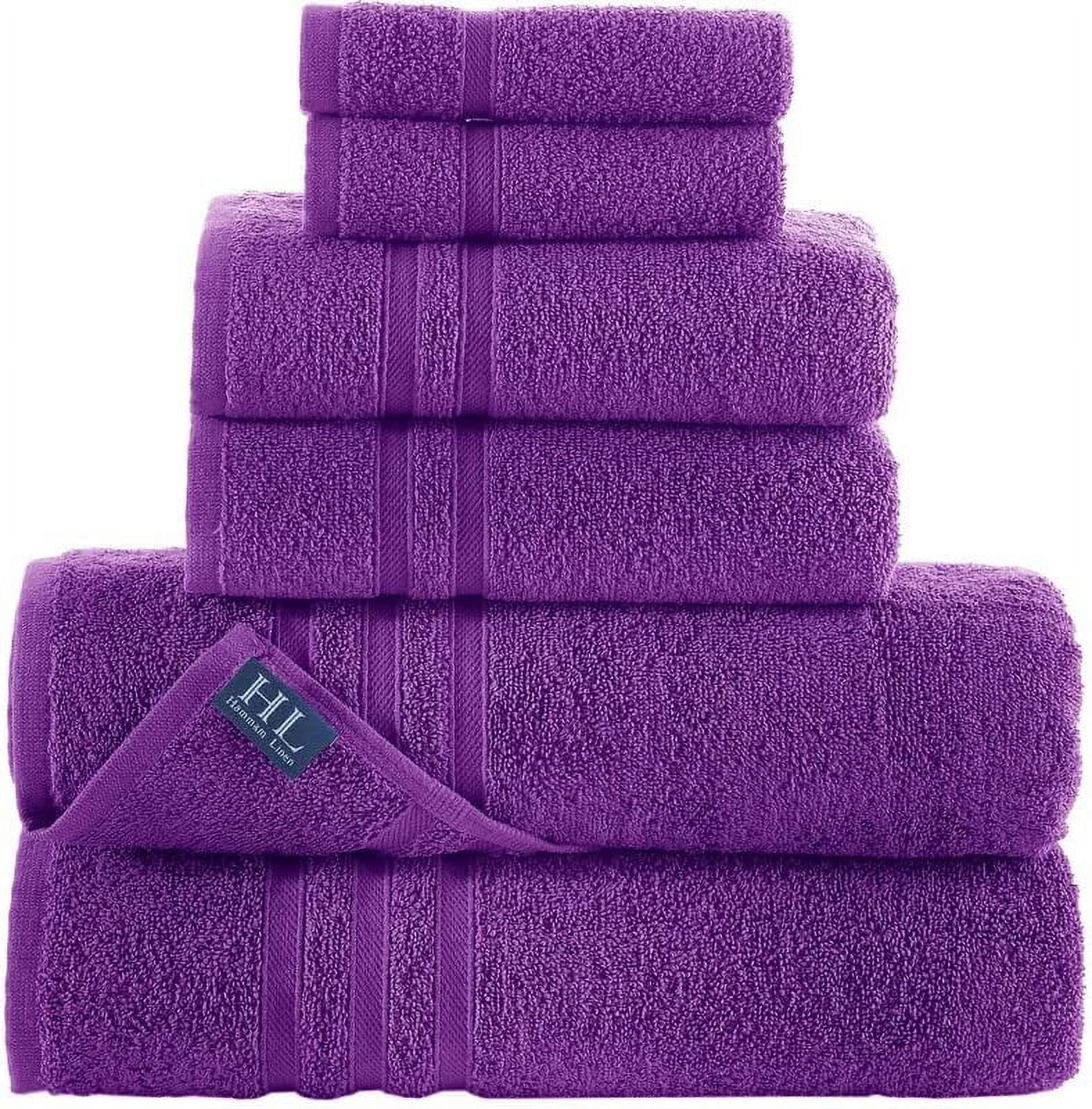 Hawmam Linen 6-Piece Bathroom Set - 100% Turkish Cotton, Lilac Purple, 2 Bath Towels, 2 Hand Towels, 2 Washcloths, High Absorbent, Quick Dry, Low Lint - Bathroom Accessories, Dorm Room Essentials
