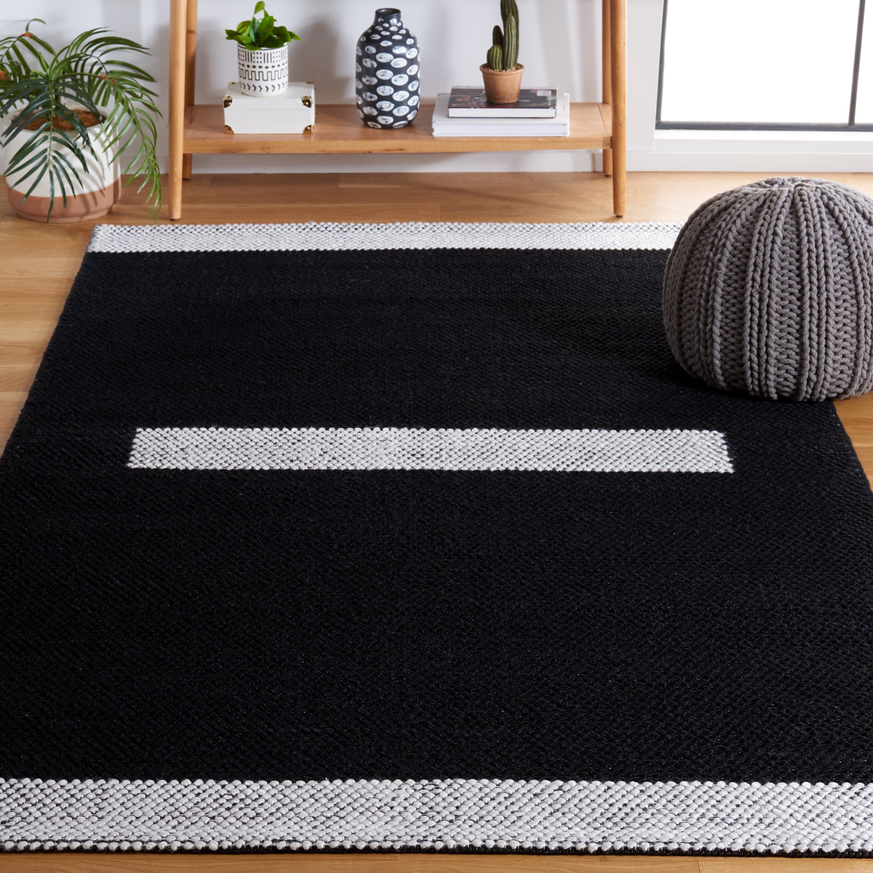 SAFAVIEH Natura Marina Striped Wool Area Rug, Black/Ivory, 8' x 10'