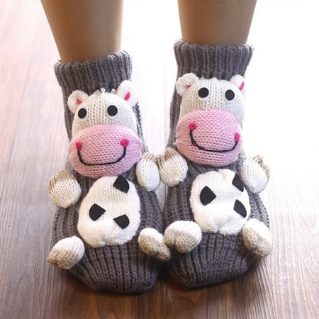 

6 pair Christmas Socks Floor Handmade Woolen Knitting Fashion Cartoon Animal Christmas Gift Color Random