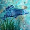 thumbnail image 2 of Nan 20x20 Black Ornate Wood Framed with Double Matting Museum Art Print Titled - Deep Sea Dolphins, 2 of 4