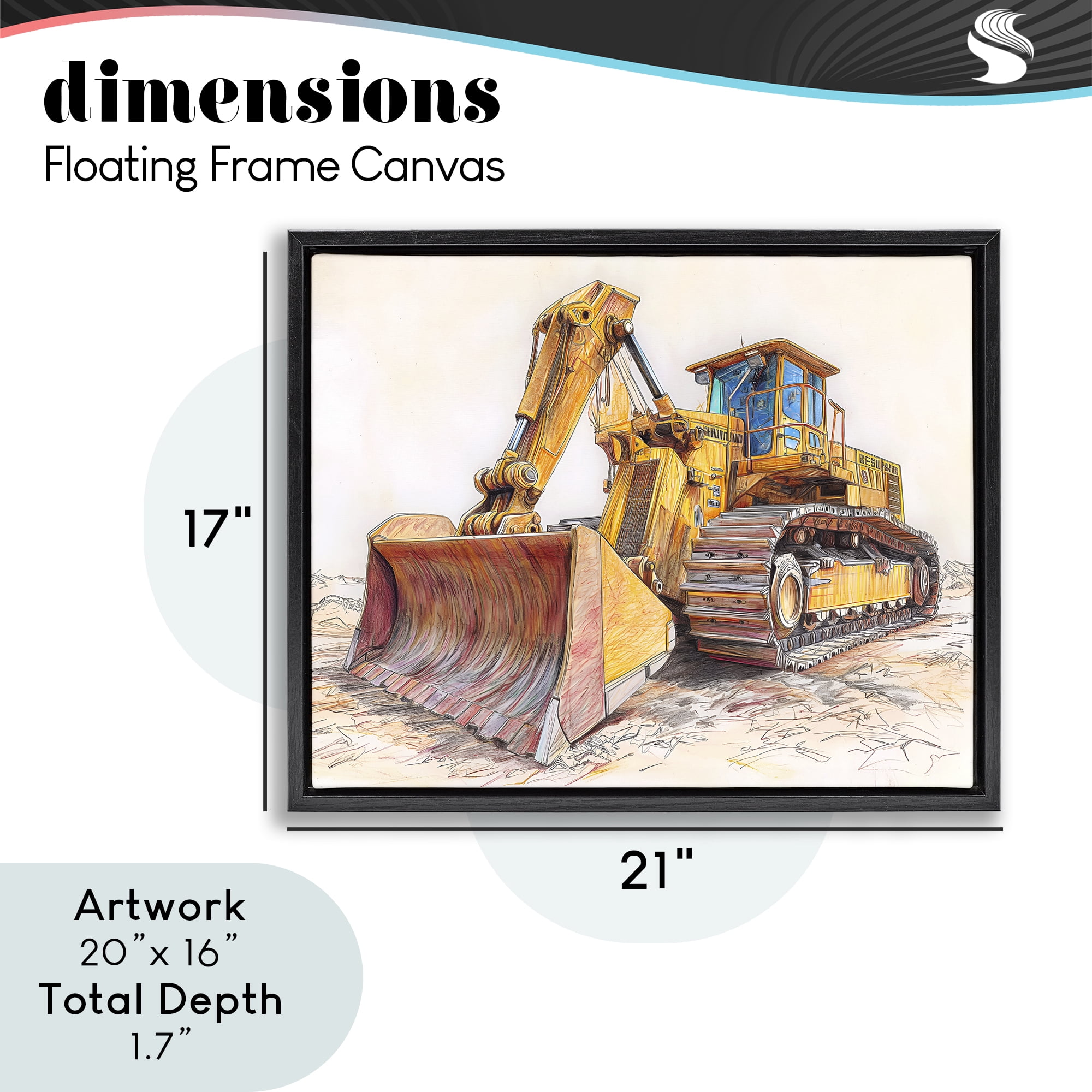 Stupell Industries Industrial Bulldozer Drawing Black Framed Floater Canvas Wall Art, design by Steve Hunziker