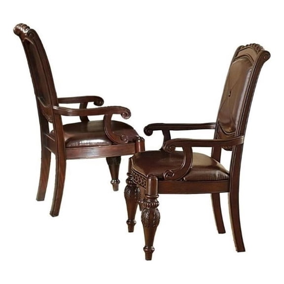 Bowery Hill 18'' Traditional Leather Dining Arm Chair in Cherry