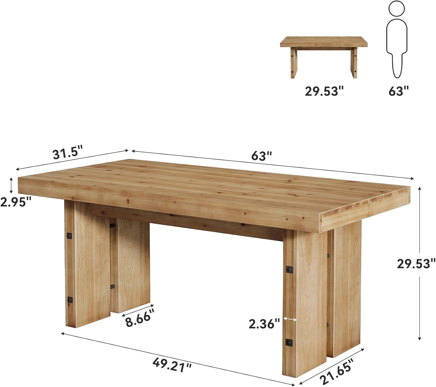 Tribesigns 63-Inch Farmhouse Executive Desk, Solid Wood Computer Desk with Large Tabletop for Home Office, Light Brown