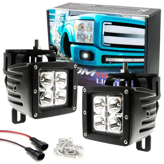 LED Pod Light Fog Lamp Kit For 1999-2016 Ford F250 F350 F450 Super Duty, Includes (2) 20W High Power LED Cubes, Foglight Location Mount Brackets & Wiring/Adapter Harnesses