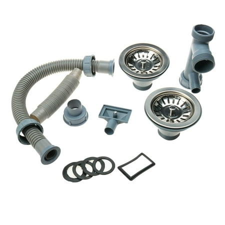 

Unique Bargains Kitchen Sink Double-strainer Flexible Basket Drain Pipes Hose Set