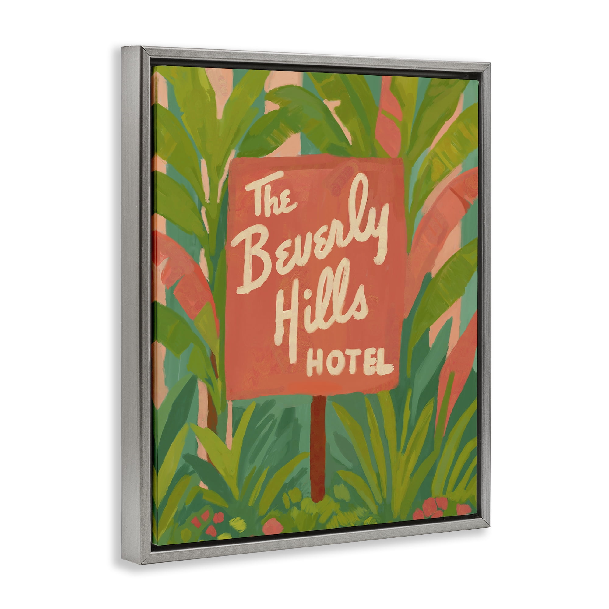 Stupell Industries Tropical Beverly Hills Hotel Gray Framed Floater Canvas Wall Art, design by Amelia Noyes
