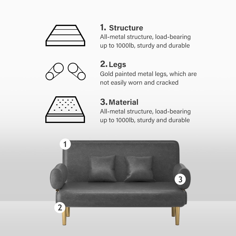 Holaki Futon Sofa Bed, Convertible Sleeper Sofa, Couch, Double Chaise