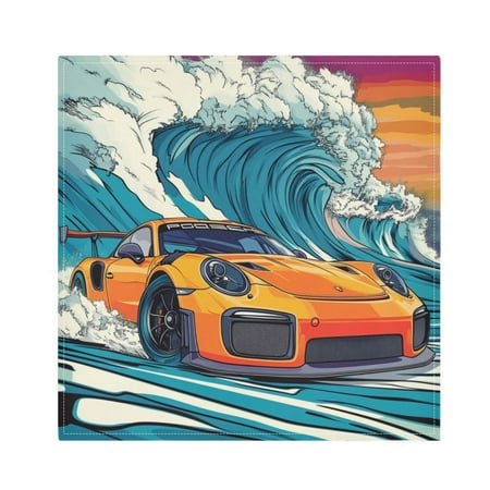 Satin Polyester Napkins - 20x20 InchSingle-Sided Printed Napkins, 1-Piece/4-Piece/6-Piece Set, DIY Personalized Table Setting，Race Car