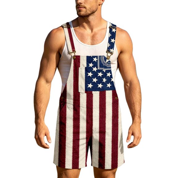 American Flag Overalls Men 4th of July Overall Shorts 250 Anniversary USA Bibs Red White and Blue Outfits Patriotic