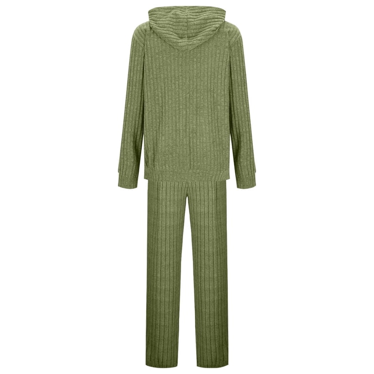 Womens Ribbed Knit Lounge Set 2 Piece Outfits Zip up Hoodie