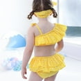 thumbnail image 4 of Traje de baño con volantes para niña pequeña, conjunto de bikini, ropa de playa de un hombro, traje de baño de princesa de 3 piezas, 2-3t, negro Feliz Sencillez, 4 of 4
