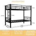 thumbnail image 3 of Twin Over Twin Metal Bunk Bed for Kids Boys Girls, Heavy Duty Steel Structure Bedframe with Ladders & Full Guardrail, Converts to 2 Separate Beds, No Box Spring Required, Black, 3 of 11