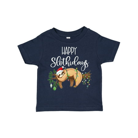 

Inktastic Happy Slothidays Christmas Sloth in Santa Hat with Lights Gift Toddler Boy or Toddler Girl T-Shirt