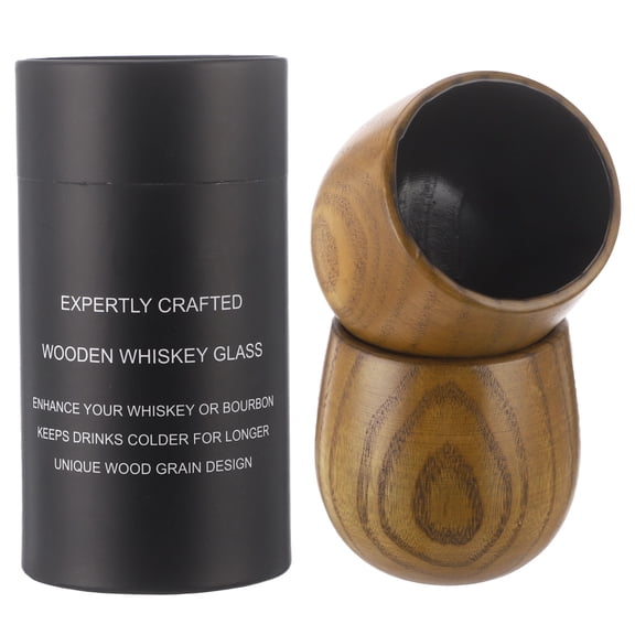 2 PCS Charred Wooden Bourbon Glasses, 10 oz Whiskey Tumbler Set, Wood Old Fashioned Cups, Reusable Drinking Glasses for Bourbon Whiskey Scotch, Present for Men Dad Brother