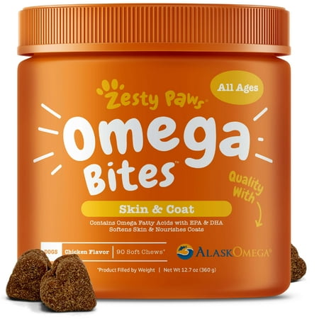 Zesty Paws Omega 3 Chews for Dogs, With AlaskOmega Fish Oil for EPA & DHA, Chicken Flavor, 90 Soft