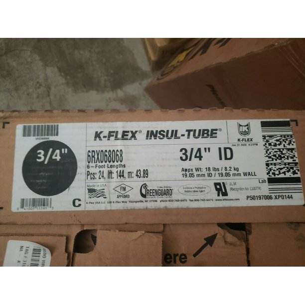 KFLEX InsulTube® 6'L, 3/4" Nom. I.D, 3/4" Wall Thickness, Lot of 24