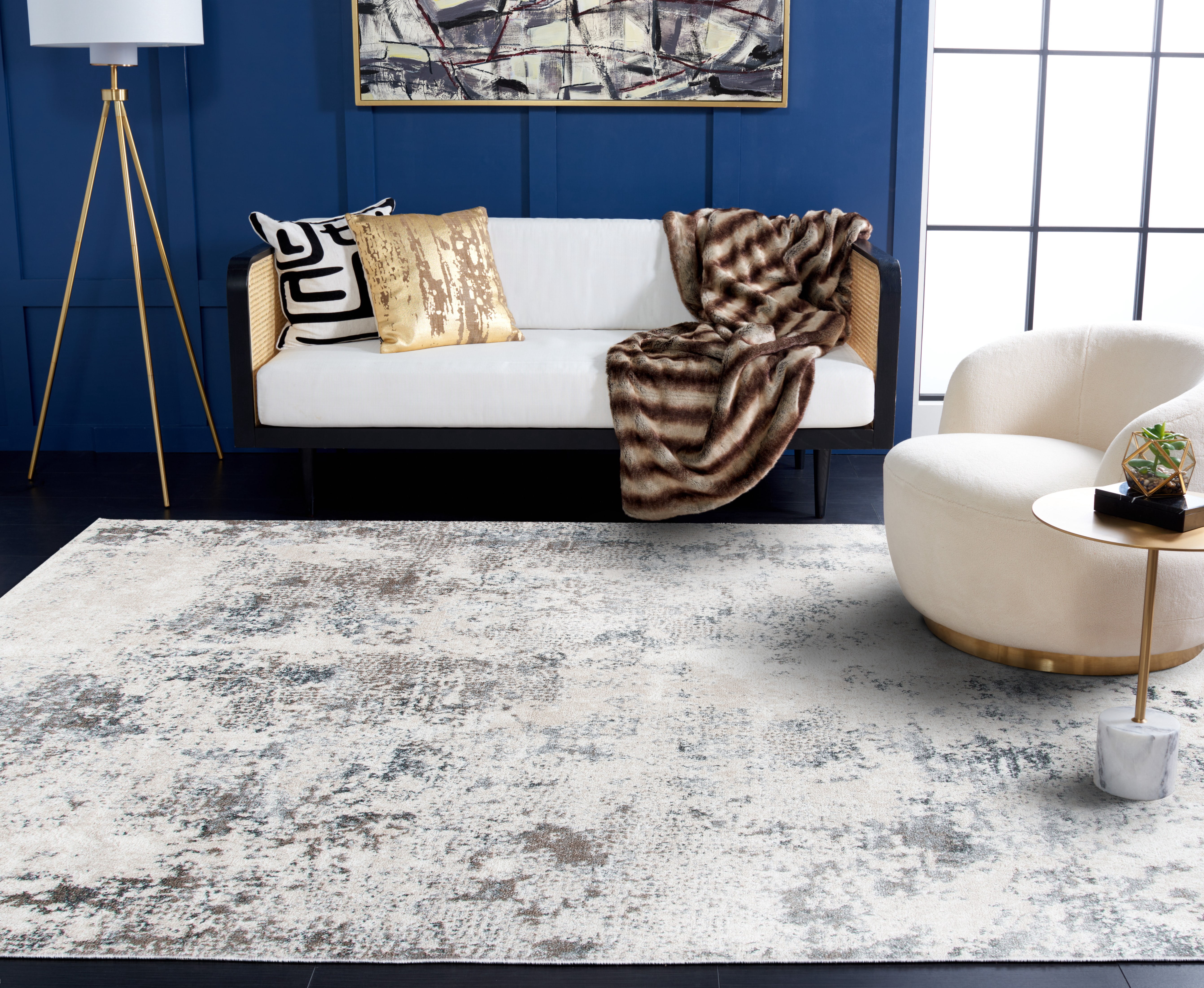 SAFAVIEH Aston Calanthia Abstract Area Rug, Ivory/Gray, 6'7" x 6'7" Square