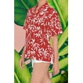 thumbnail image 3 of HAPPY BAY Button Down Shirt for Women Floral Summer Beach Party Tops Blouses Shirt Dressy Short Sleeve Dress Shirts Hawaiian T Shirts for Women L Bamboo Leafs, Red, 3 of 5