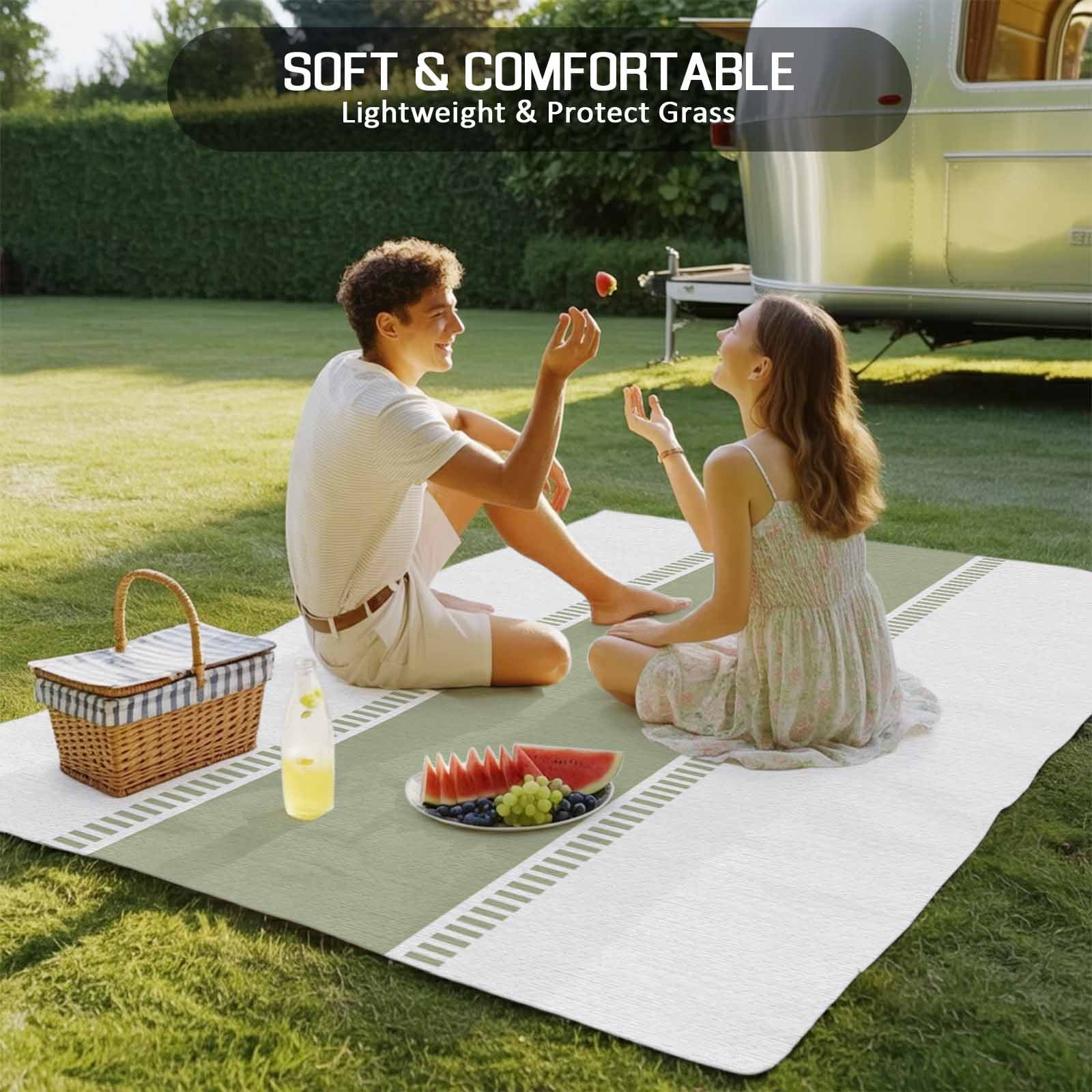 Outdoor Rug 5x8ft Sage Green Large Area Rug Stripe Indoor Outdoor Carpet Outdoor Rugs Mats for Patio Camping,RV,Front Door, Outside Decor