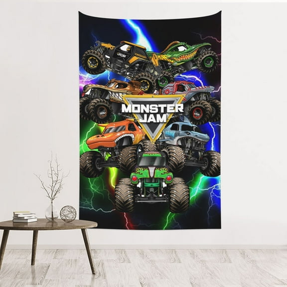 Monster Trucks-Jam Tapestry Banner 60 X 40 inch Decor Art Tablecloth Wall Hanging Mural for Bedroom Dorm