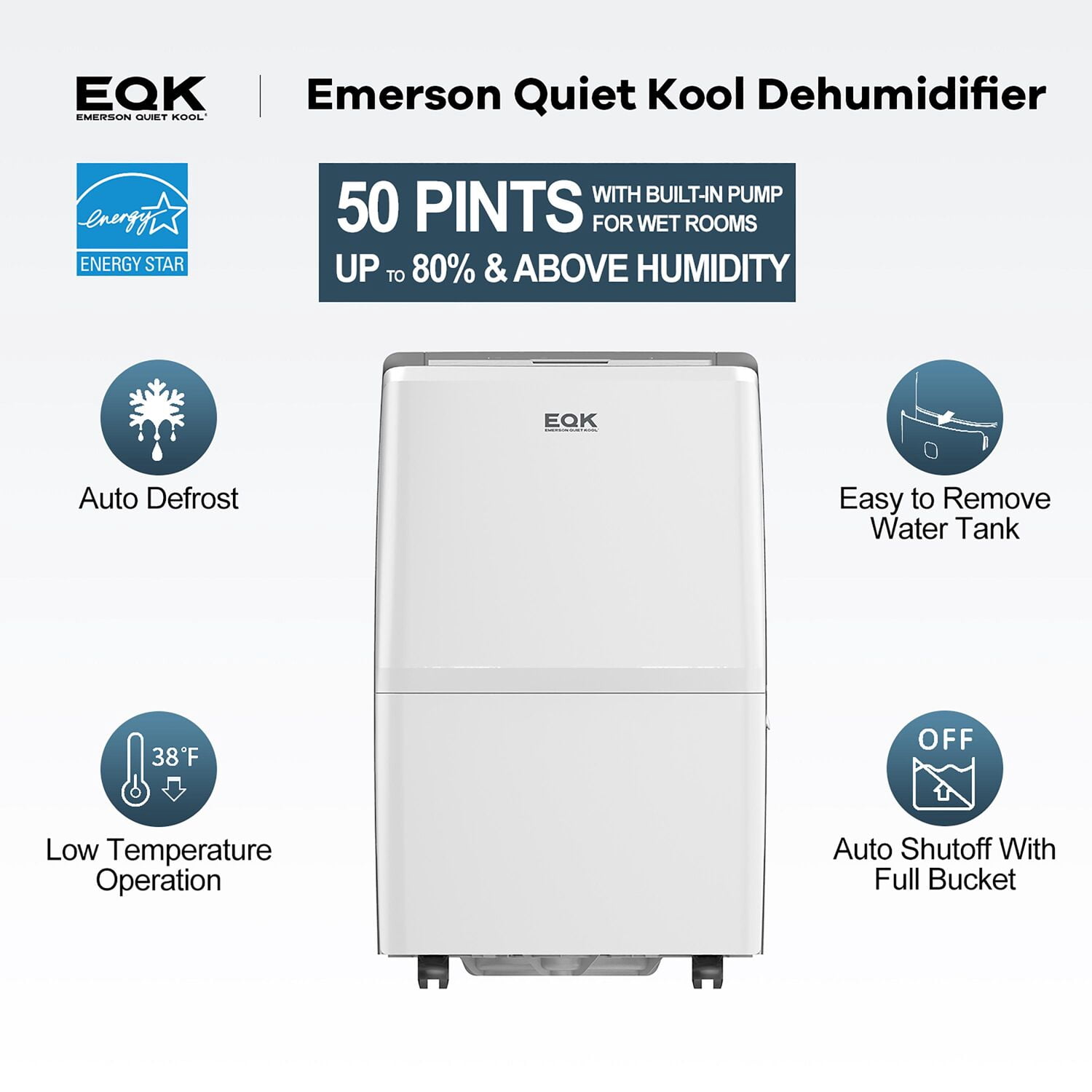 Emerson Quiet Kool 50 Pint Dehumidifier with Pump