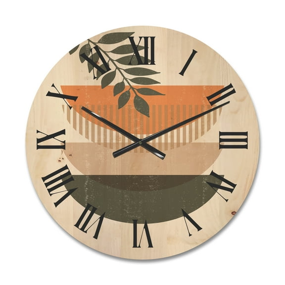 Designart 'Abstract Geometrical Moon and Sun With Leaf II' Modern Wood Wall Clock