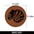 thumbnail image 2 of Cautiously Curled Chameleon Lizard 2.5" Faux Leather Round Engraved Iron-On Patch - Brown, 2 of 6