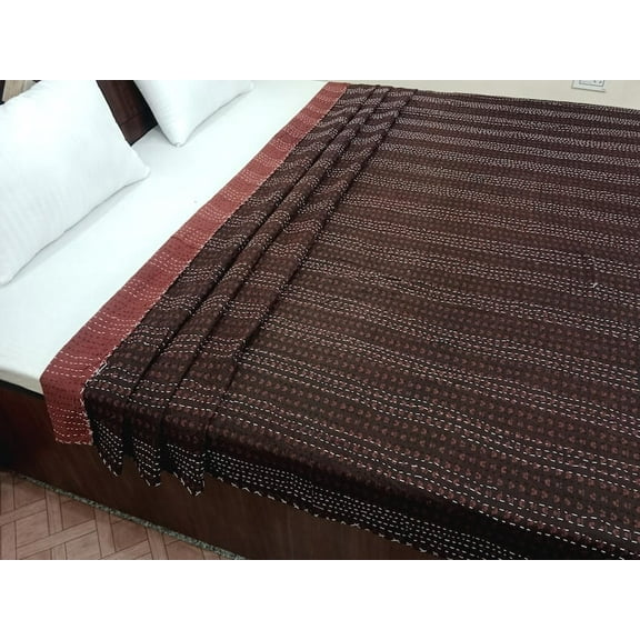 A And E Textiles House Kantha Bedcover Bedding Quilt Hand Block Floral Design Handblock Floral Print Kantha Throw Quilt Light Weight Block Print Quilted
