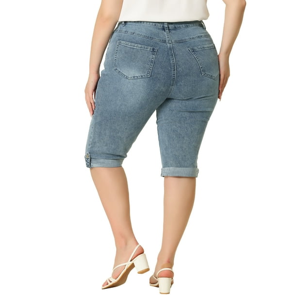 MODA NOVA Juniors Plus Size Rolled Hem Mid-Rise Knee Length Skinny