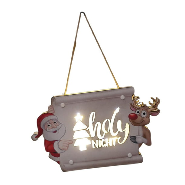 Placa de luces LED navideñas de madera, decoración, corona, adorno para ventana, letrero colgante 25x145x24 cm Estilo C