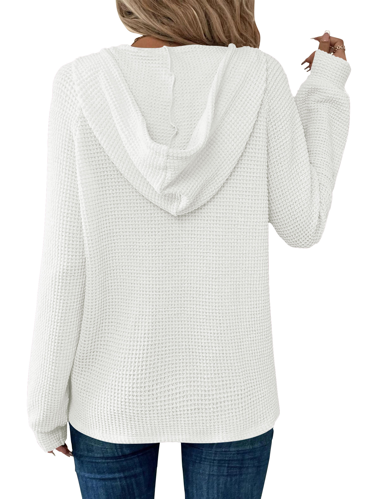 Temofon Women's Waffle Knit V-Neck Pullover Hoodie photo 7