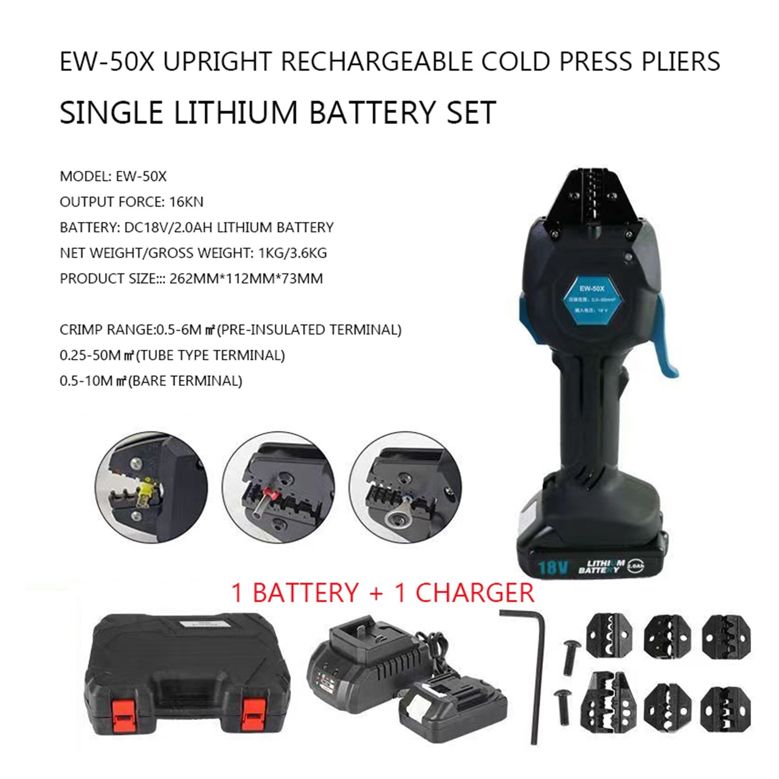 18V Electric Crimping Tool Terminal Pre-insulated Tube Type Bare Terminal Crimping Portable Tool Rechargeable Crimping 16KN ,Power Tools