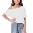 thumbnail image 2 of Zpanxa Girls Pink Off the Shoulder Short Sleeve T Shirt Asymmetric Neck Casual Top Toddler White 11 Years, 2 of 9