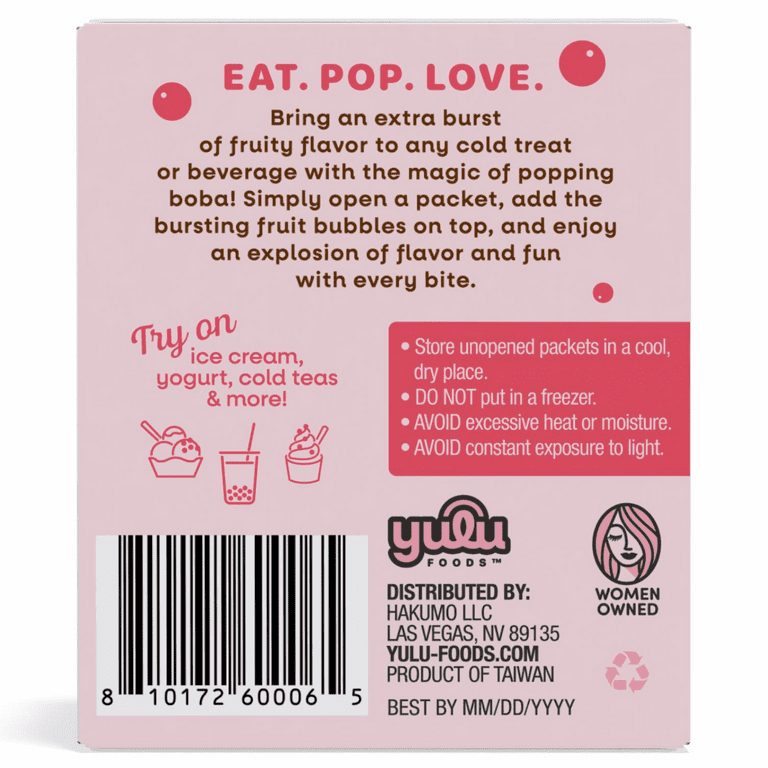 Yulu Popping Boba Pearls - Strawberry 4 Pack - Net Wt 7.1 oz. (200g)