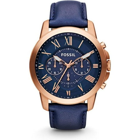 Fossil Set Wrist Watch - Fossil Men's Grant Multi-Function Navy Leather Watch FS4835