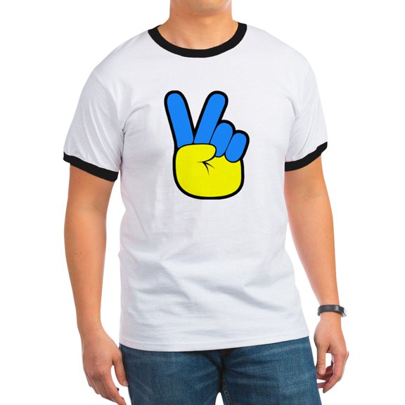 CafePress - Ukrainian Flag Peace Sign Ukraine Native H T Shirt - 100% Cotton Ringed T-Shirt