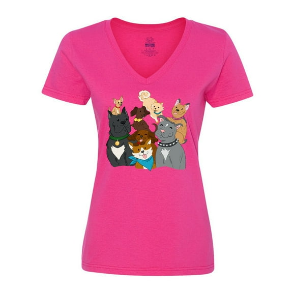 Inktastic Happy Dog Family Women's V-Neck T-Shirt