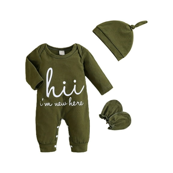 Otqutp Baby Party Outfits Set Boys Girls Long Sleeved Monogram Print Crawler Hat Sock Set for 0 To 9 Months Elastic Pants 3PCS Fall Winter Clothes
