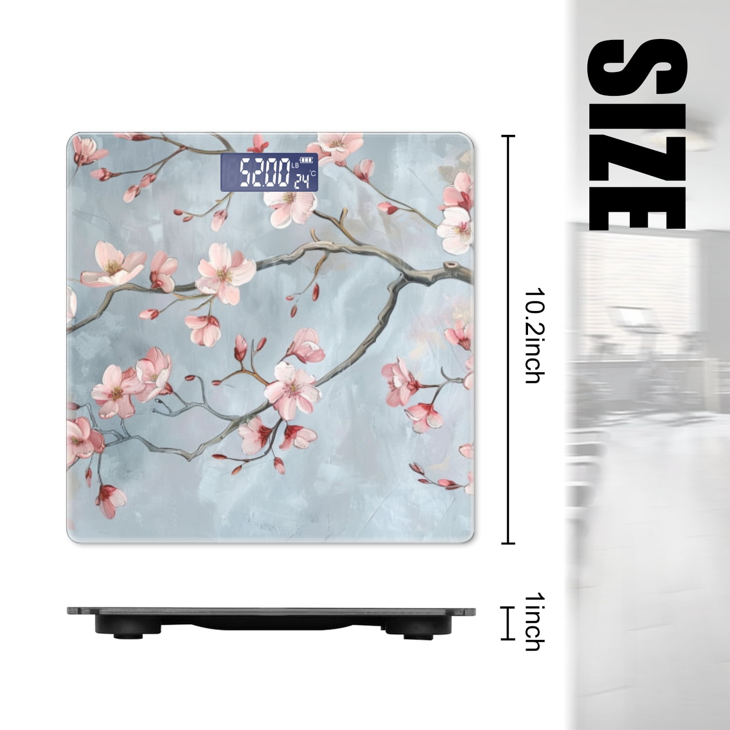 High Precision Body Weight Scale Smart Bathroom Scales with Large LCD Display(400lbs),Decorative for Bedroom-Beautiful Oil Painting Of Cherry Blossoms With Pink And White Flowers