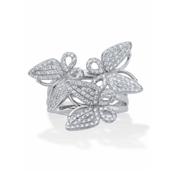 PalmBeach Jewelry Round Pave' Style Cubic Zirconia Butterfly Ring 1 CTW Silvertone
