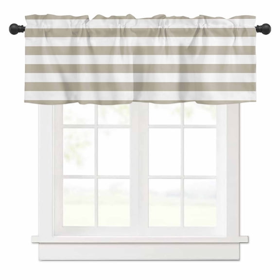Tan And White Stripe Valances for Windows Brown Stripes Simple Rod Pocket Curtain Valance Window Treatment Short Curtains for Kitchen Living Room, 42"x12"