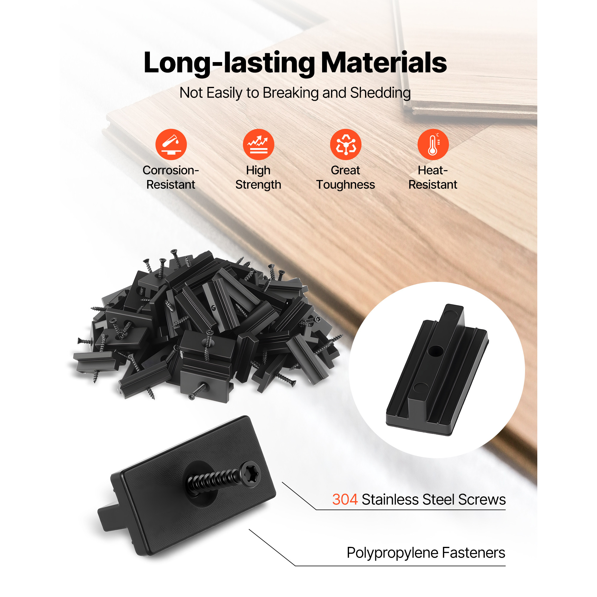 KFFKFF 500PCS Hidden Deck Fasteners for Composite Decking Boards, Universal Clips & Plastic Fasteners with Metal Screws, Polypropylene PP Clips Compatible with 0.22-Inch Gaps, Black