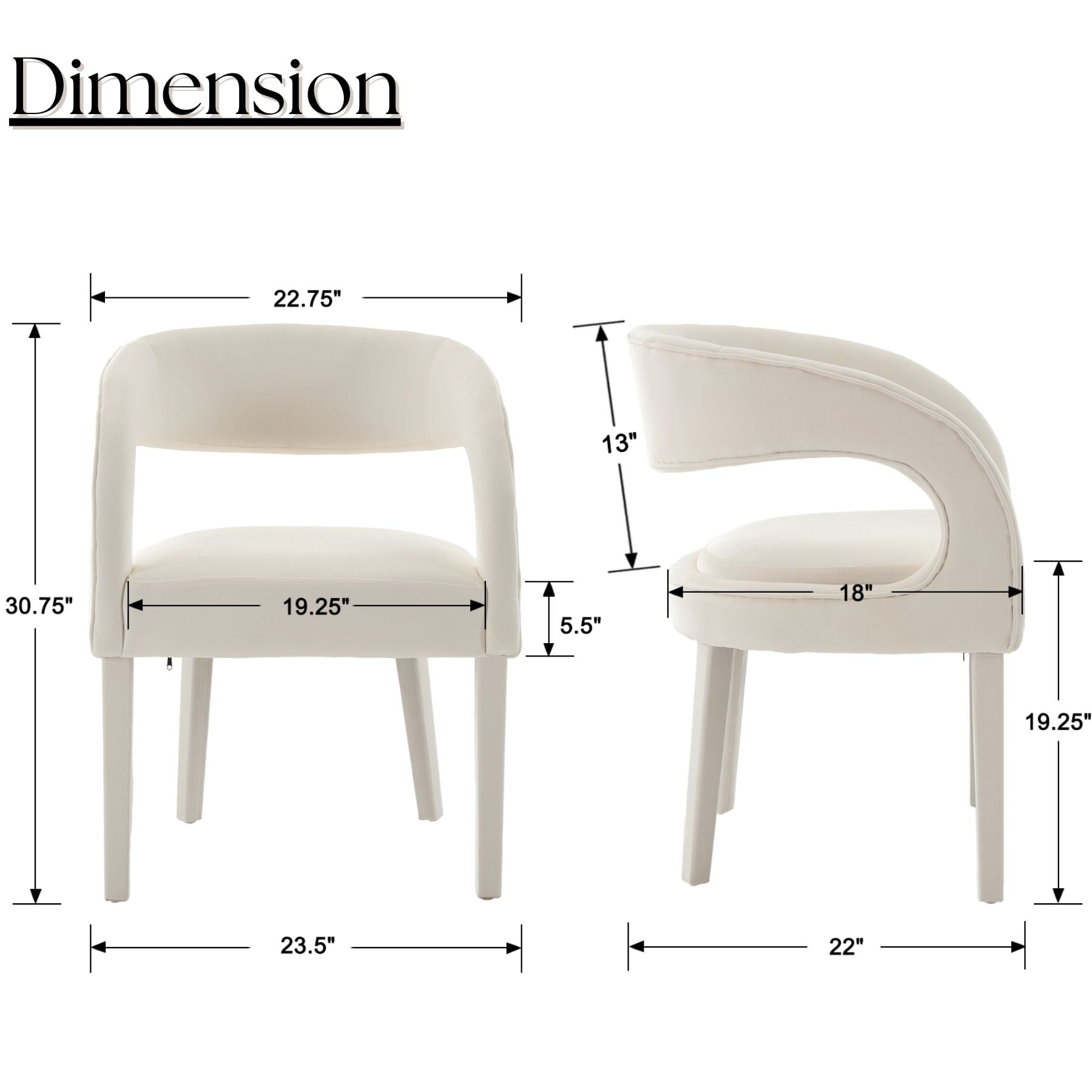 Dayalane Modern Upholstered Dining Chairs Set of 2, Velvet Barrel Accent Chairs with Open Back and Arms, Comfy Kitchen & Dining Room Chairs with Wood Legs for Living Room/Bedroom,Cream