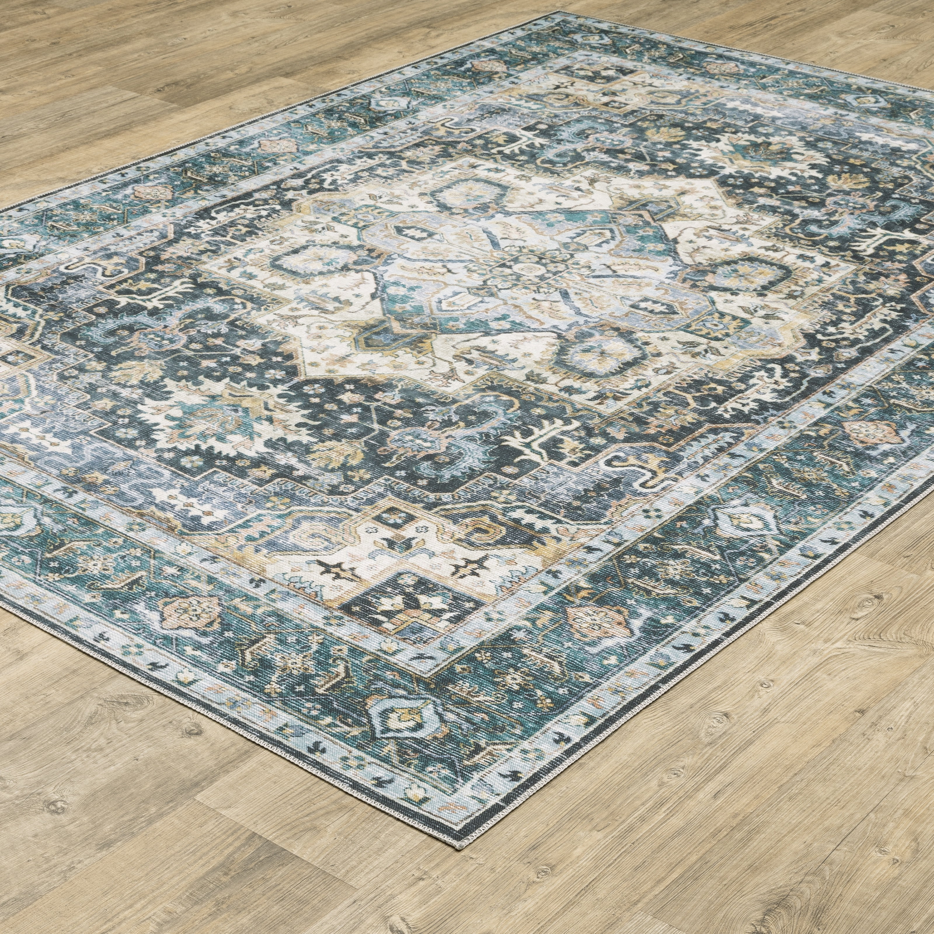 Avalon Home Celeste Washable Center Medallion Blue/ Ivory Indoor Area Rug