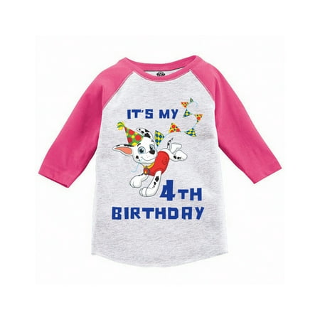 

Paw Patrol Tshirt for 4th Birthday Boy Girl - Raglan Style Long Sleeve - Paw Patrol Marshall Bday Gift 4 Years Old Toddler 4T