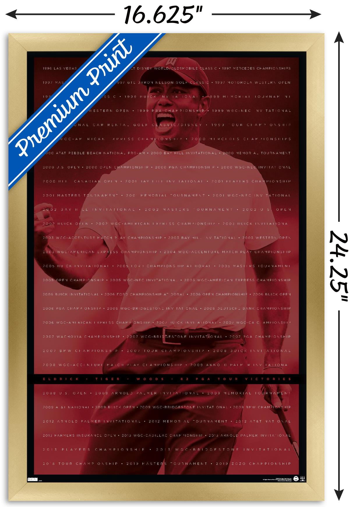 Tiger Woods - Victories Wall Poster, 14.725" x 22.375" Framed
