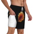 thumbnail image 2 of Sigee Orange Dalia Print Mens Swim Trunks with Compression Liner Quick Dry Swim Stretch Beach Shorts with Pockets,S-3XL, 2 of 7