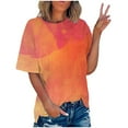thumbnail image 2 of Summer Saving Wycnly Womens Tops Dressy Casual Fashion Plus Size Comfy Breathable Ladies Oversized Tshirts Summer Short Sleeve Round Neck Tops Gradient Blouse Orange XXXXXL, 2 of 7