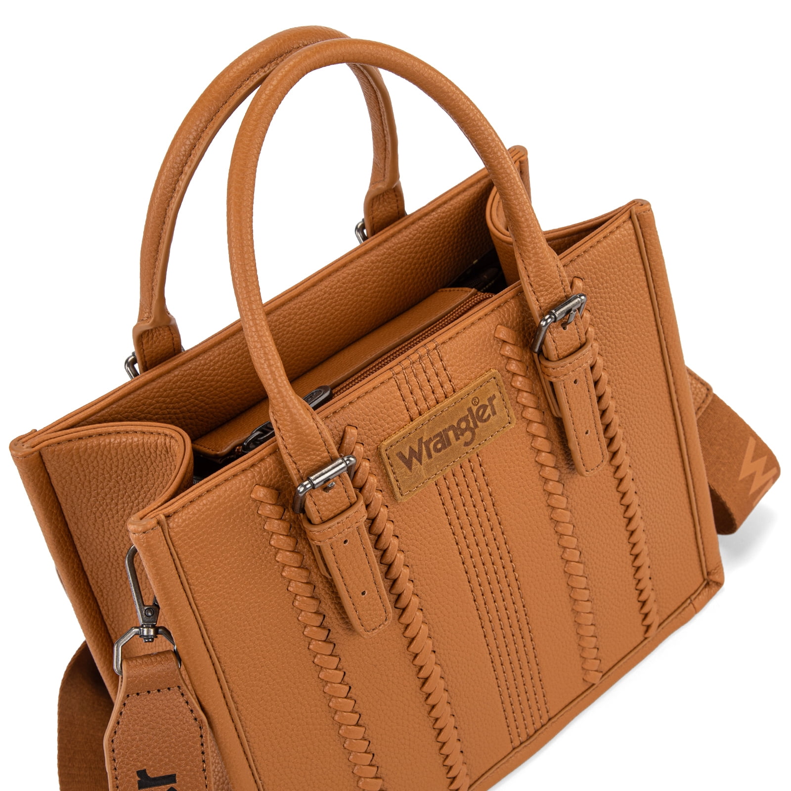 Wrangler Boho Tote Bag for Women Western Purse Retro Top Handle Satchel Handbag with Signature Strap, Brown