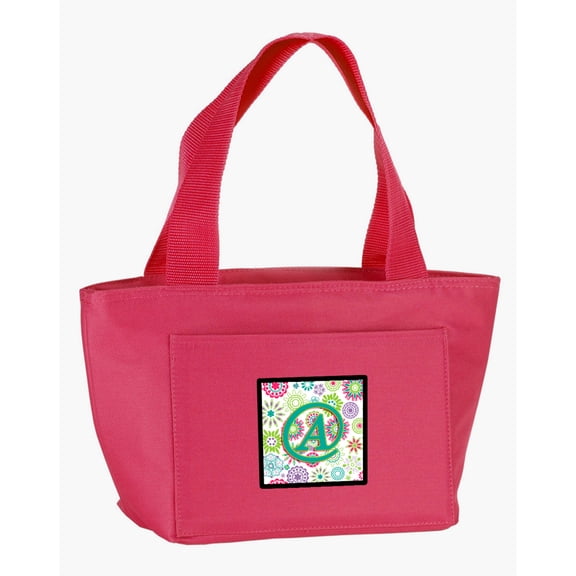 Letter A Flowers Pink Teal Green Initial Lunch Bag